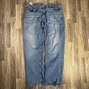 Denizen Levi’s 285 Relaxed Fit Blue Jeans W36 L32 Distressed Hem Faded Wash